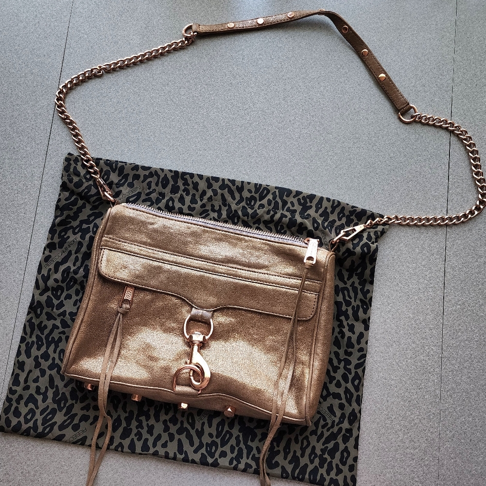 Rebecca Minkoff metallic rose gold leather MAC crossbody bag